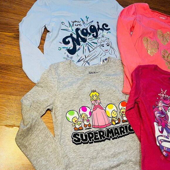 Disney Mario Unicorns Hearts Big Girls Long Sleeve Graphic T-Shirts Bundle M 7/8 - Picture 3 of 5
